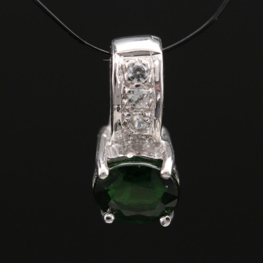 Green Tourmaline and Zircon Pendant In Sterling Silver